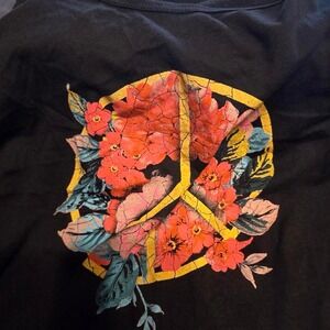 Torrid Active Tank Top Womens 2 Black Floral Peace Sign Racerback Excellent